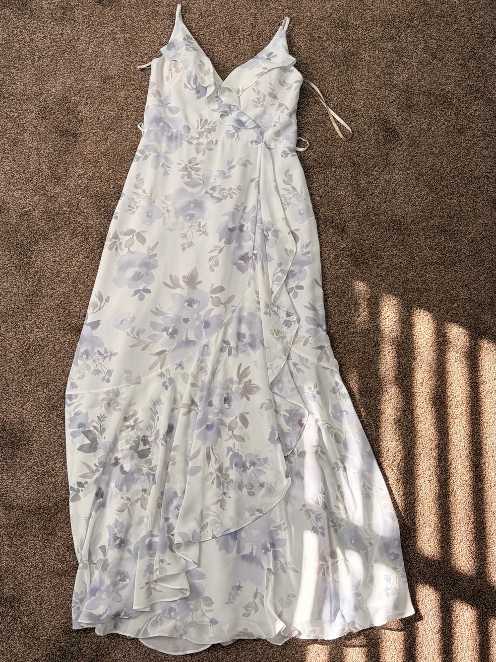 Jenny Yoo Light Lavender Floral Ruffle Wrap Maxi Dress